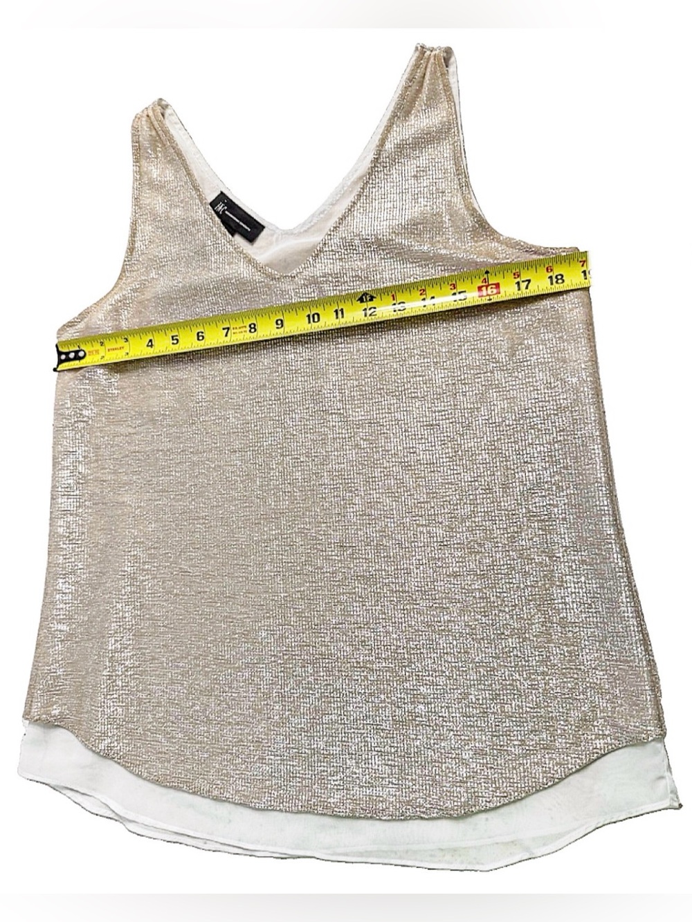 INC International Concepts Gold Metallic Layered V-Neck Sleeveless Top Size M - Picture 4 of 6